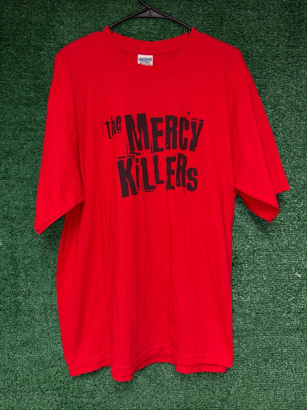 The Mercy Killers Vintage Y2K Red Shirt XL Gildan tag.